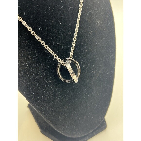 Eternal Love Intertwined Rings Pendant Necklace- Silver Tone/Black - - Picture 7 of 9